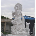 White marble kuan yin statue standing on dragon